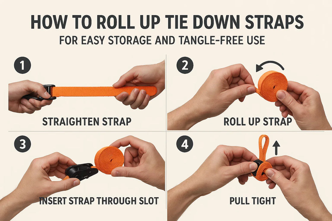 how to roll up tie down straps