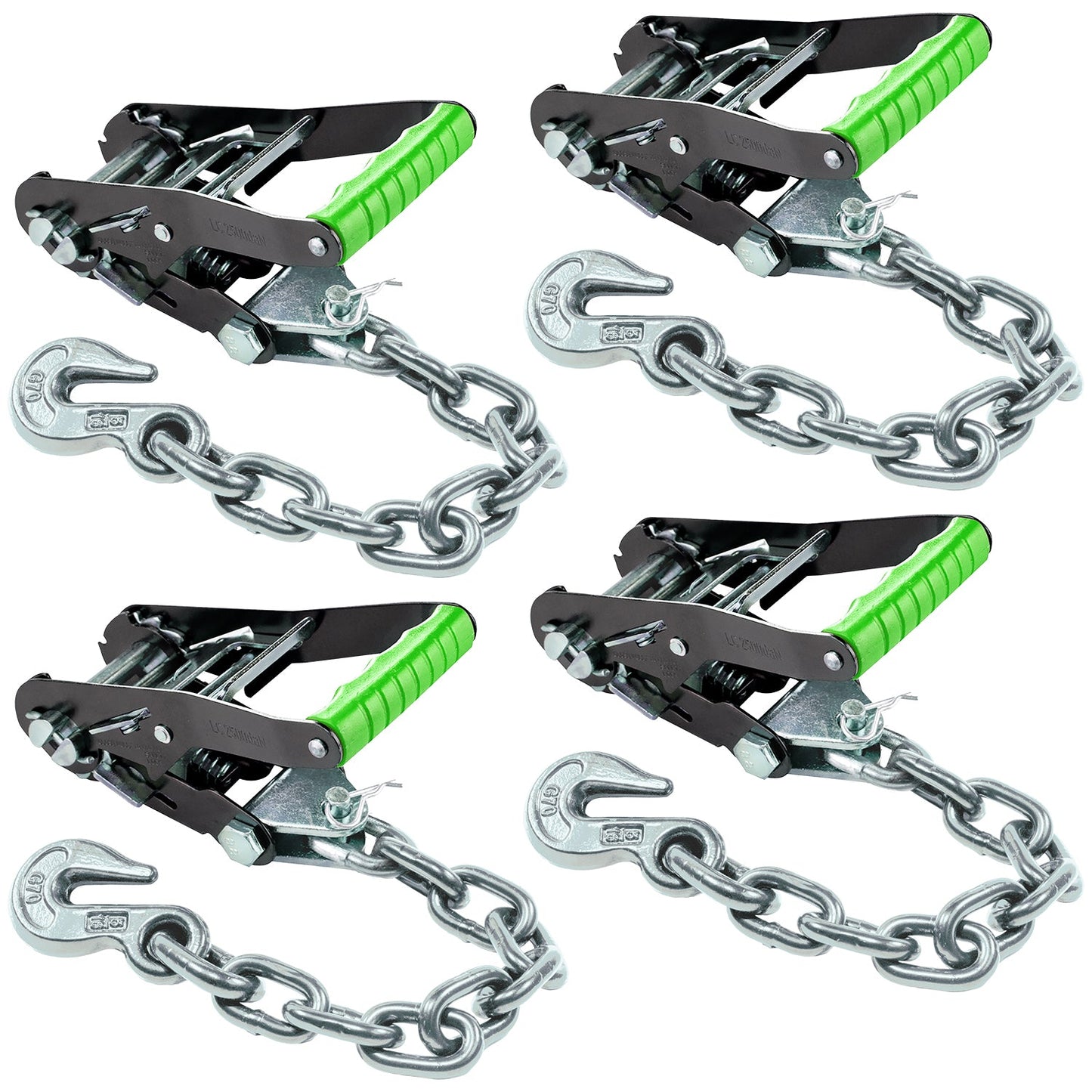 VULCAN Ratchet Buckle - Chain Anchor - 2 Inch Handle - High-Viz - 4 Pack - 3,300 Pound Safe Working Load