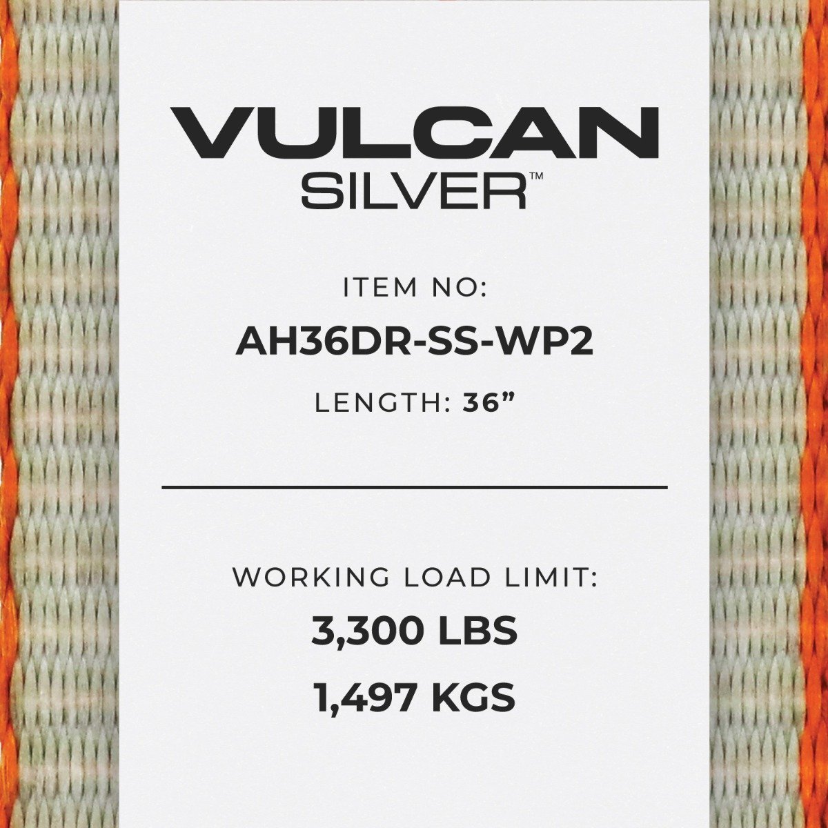VULCAN Car Tie Down Axle Strap with Wear Pad - 3-Ply Stiff - 2 Inch x 36 Inch - Silver Series - 3,300 Pound Safe Working Load