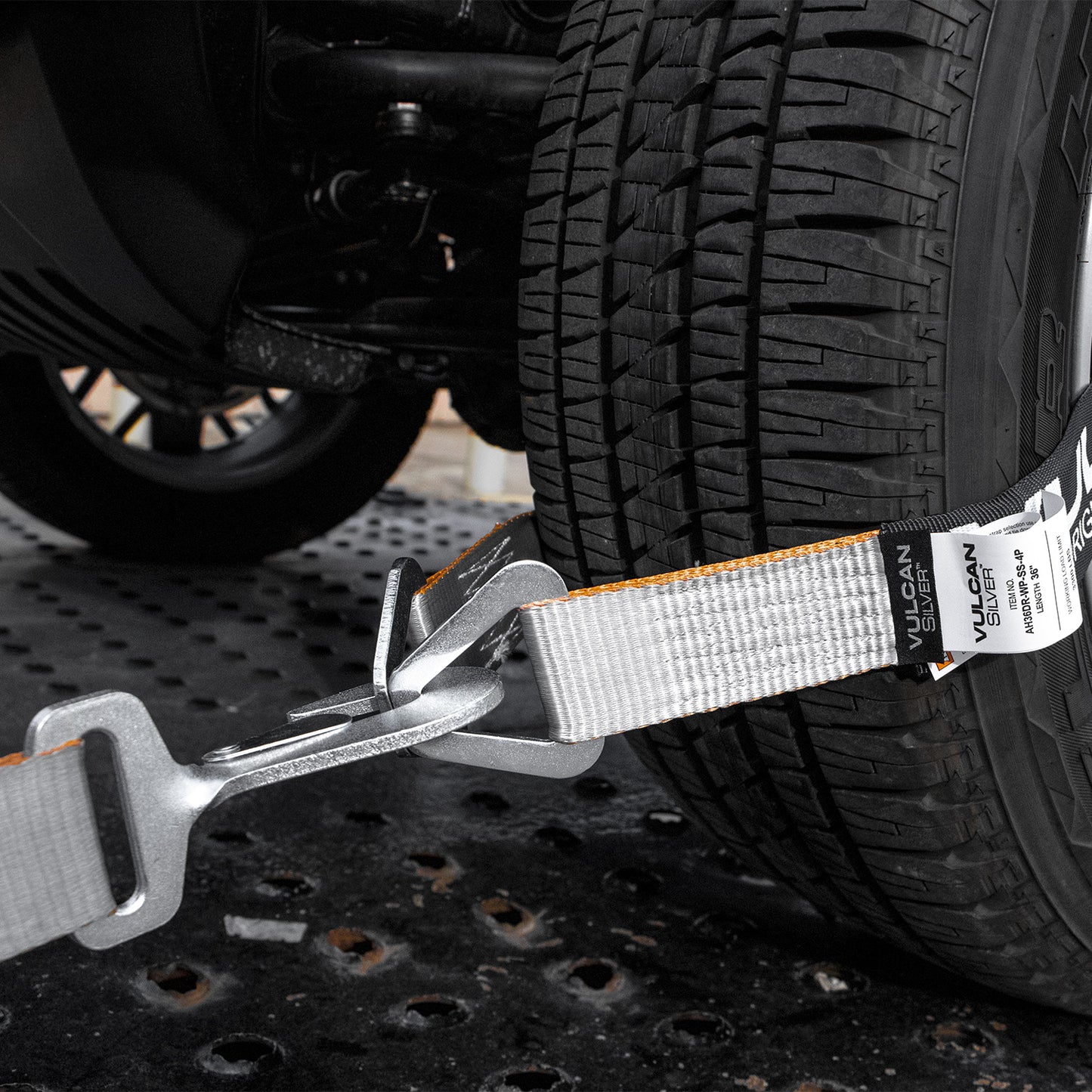 VULCAN Car Tie Down Axle Strap with Wear Pad - 2 Inch x 36 Inch - 4 Pack - Silver Series - 3,300 Pound Safe Working Load