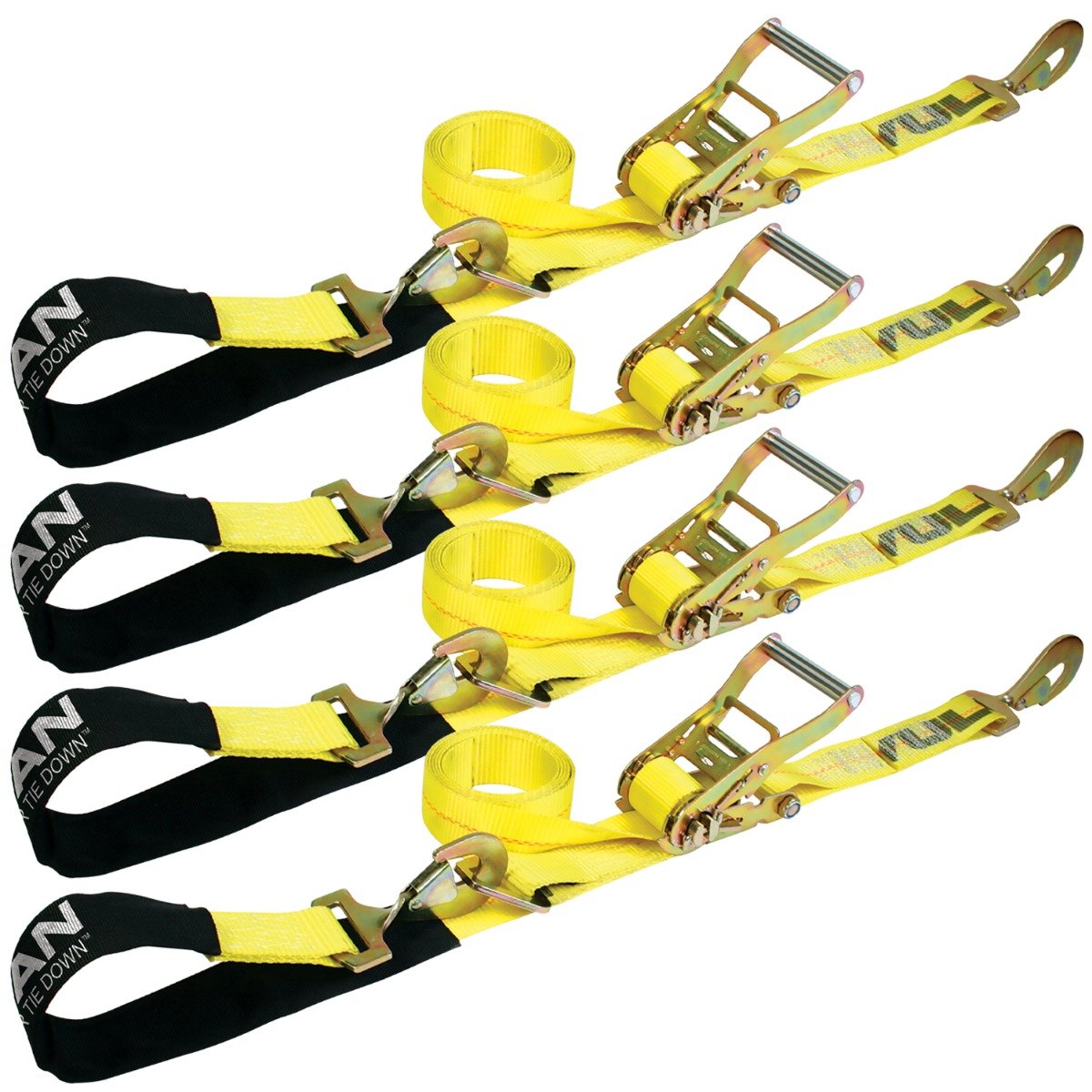VULCAN Axle Tie Down Combo Strap with Snap Hook Ratchet - 2 Inch x