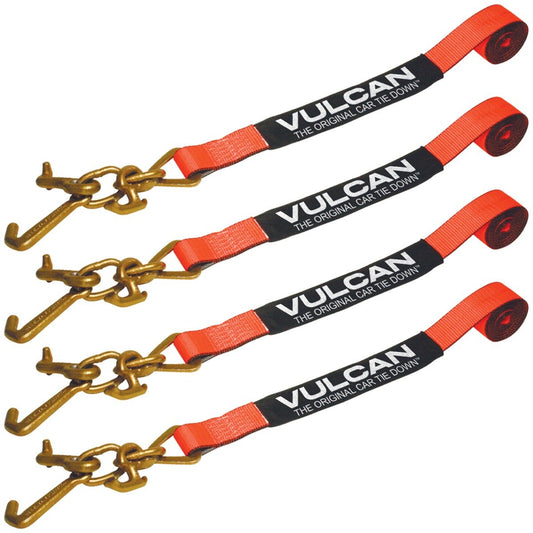 VULCAN Car Tie Down Strap Only - RTJ Hooks - 96 Inch - 4 Pack- PROSeries - 3,300 Pound Safe Working Load