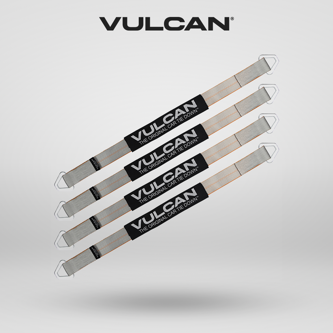 VULCAN Car Tie Down Axle Strap with Wear Pad - 2 Inch x 36 Inch - 4 Pack - Silver Series - 3,300 Pound Safe Working Load