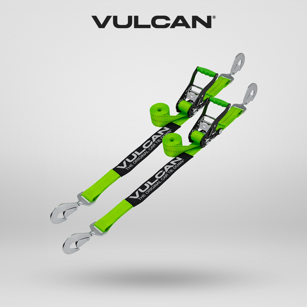 VULCAN Car Tie Down with Twisted Snap Hooks - 2 Inch x 96 Inch - 2 Pack - High-Viz - 3,300 Pound Safe Working Load