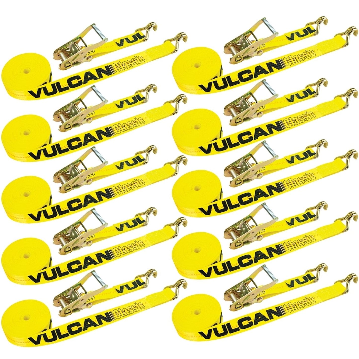 VULCAN Ratchet Strap with Wire Hooks - 2 Inch - 3,300 Pound Safe Working Load