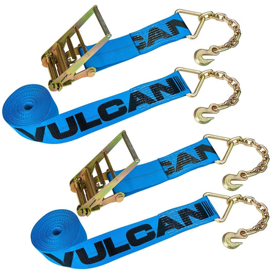 VULCAN Ratchet Strap with Chain Anchors - 4 Inch x 30 Foot - 2 Pack - 6,600 Pound Safe Working Load