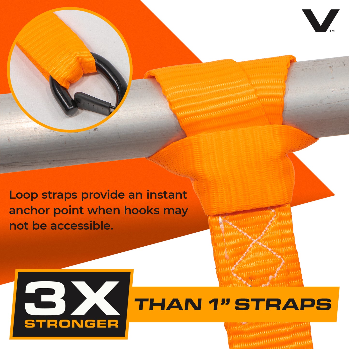 VULCAN Ratchet Strap Tie Down Kit - 1.6" x 8' - 3X Stronger Than 1" Tie Downs - Orange - (4) Ratchets With Rubber Handles, (4) 8' Straps With Latching S-Hooks, (4) Soft Loop Tie-Down Extensions