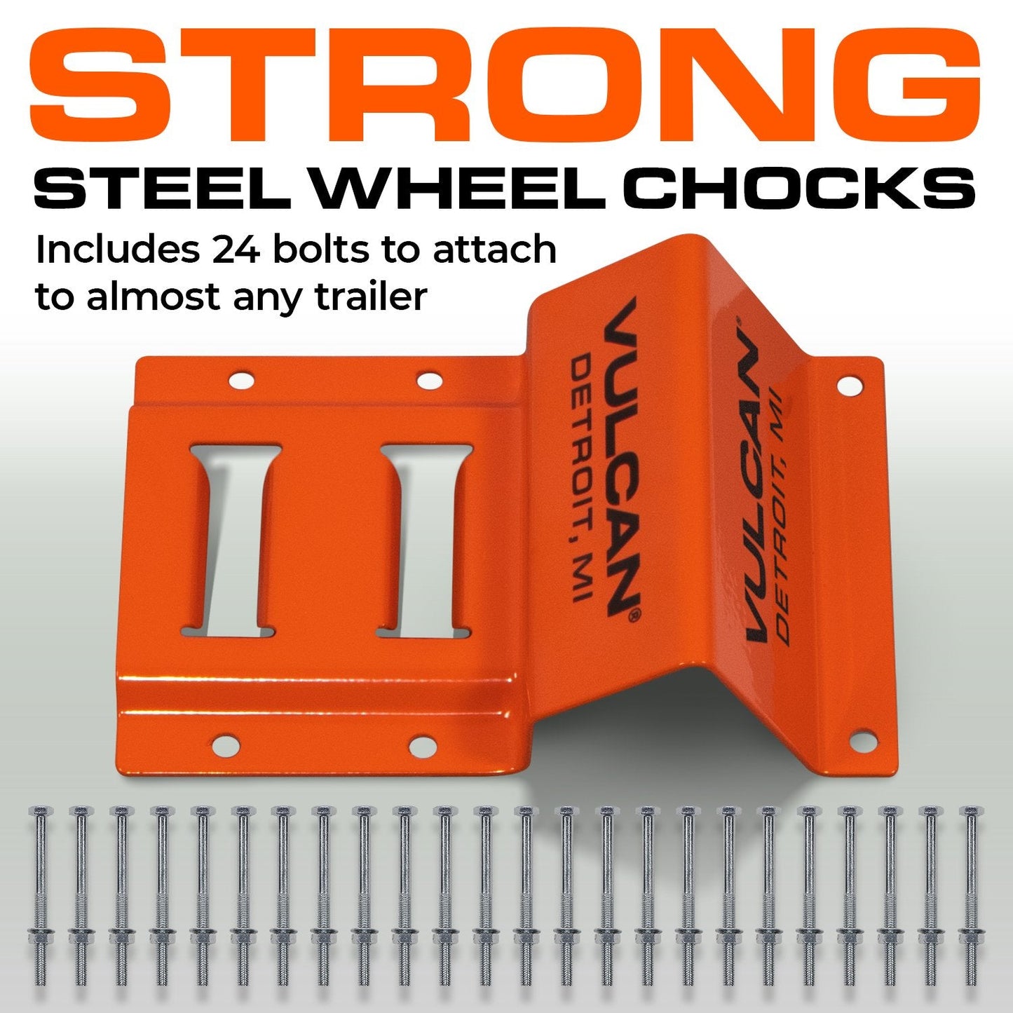 VULCAN Professional Grade Car, ATV, UTV, Off Road E-Track Tie Down Straps With Wheel Chocks – Over-The-Tire Style - 2 Inch x 96 Inch - 2 Pack – Webbing – 1,500 Pound Safe Working Load – Includes Mounting Hardware – Easy To Use