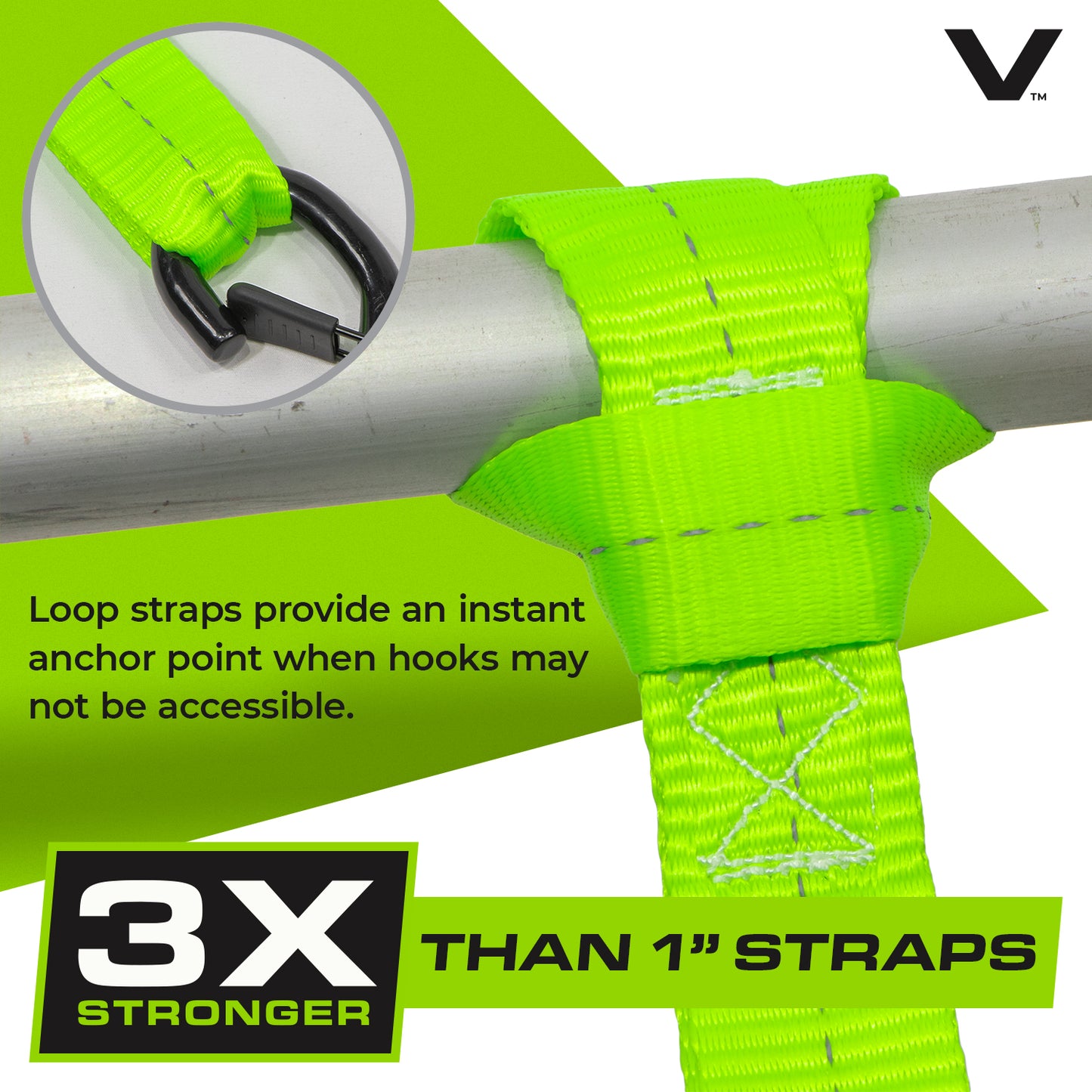 VULCAN Ratchet Strap Tie Down Kit - 1.6" x 8' - 3X Stronger Than 1" Tie Downs - Green - (2) Ratchets With Rubber Handles, (2) 8' Straps With Latching S-Hooks, (2) Soft Loop Tie-Down Extensions