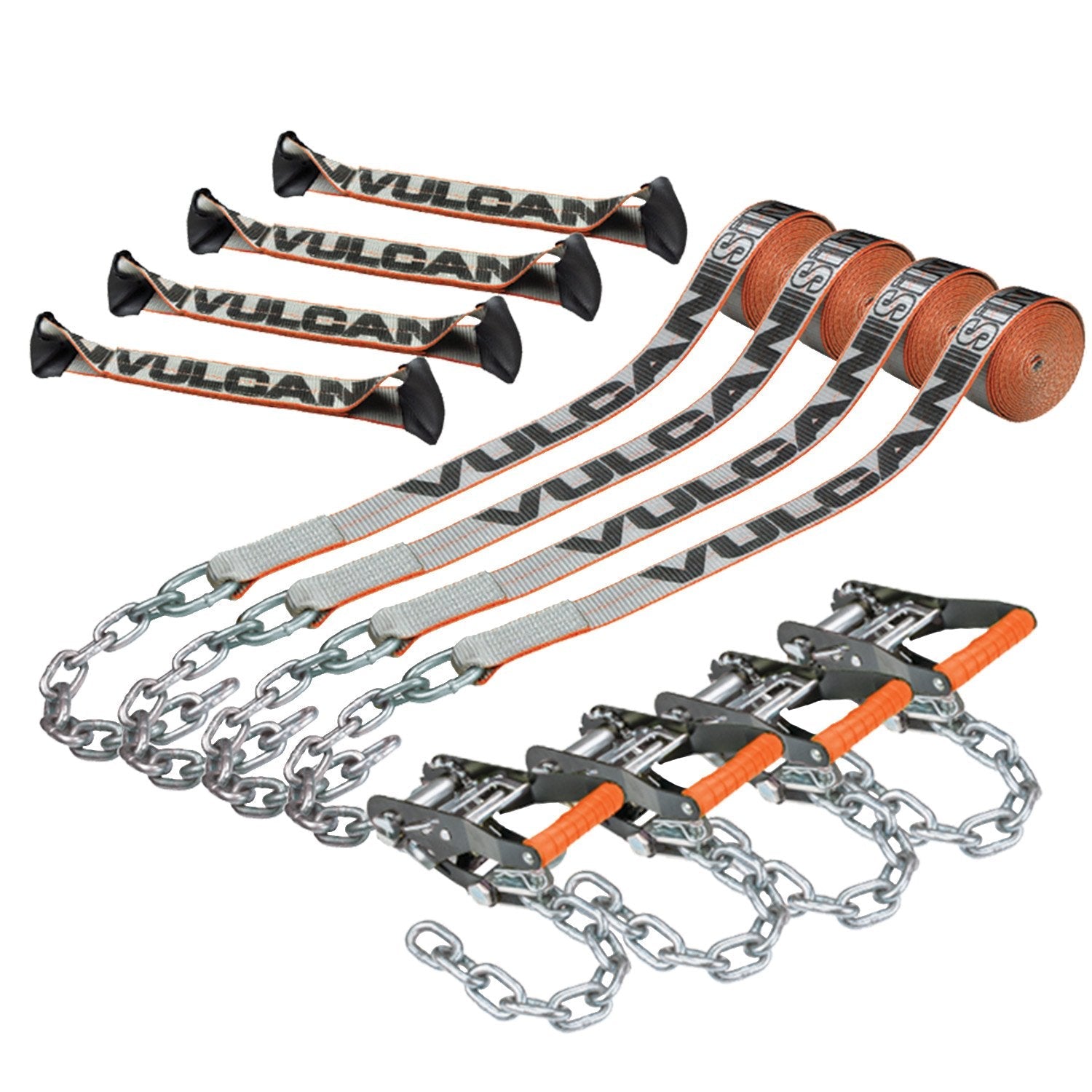 8 Point Roll Back Vehicle Tie Down Kit With Chain Extension On Both Ends, Ratchet Handles Tow Truck Straps Ca - View #10