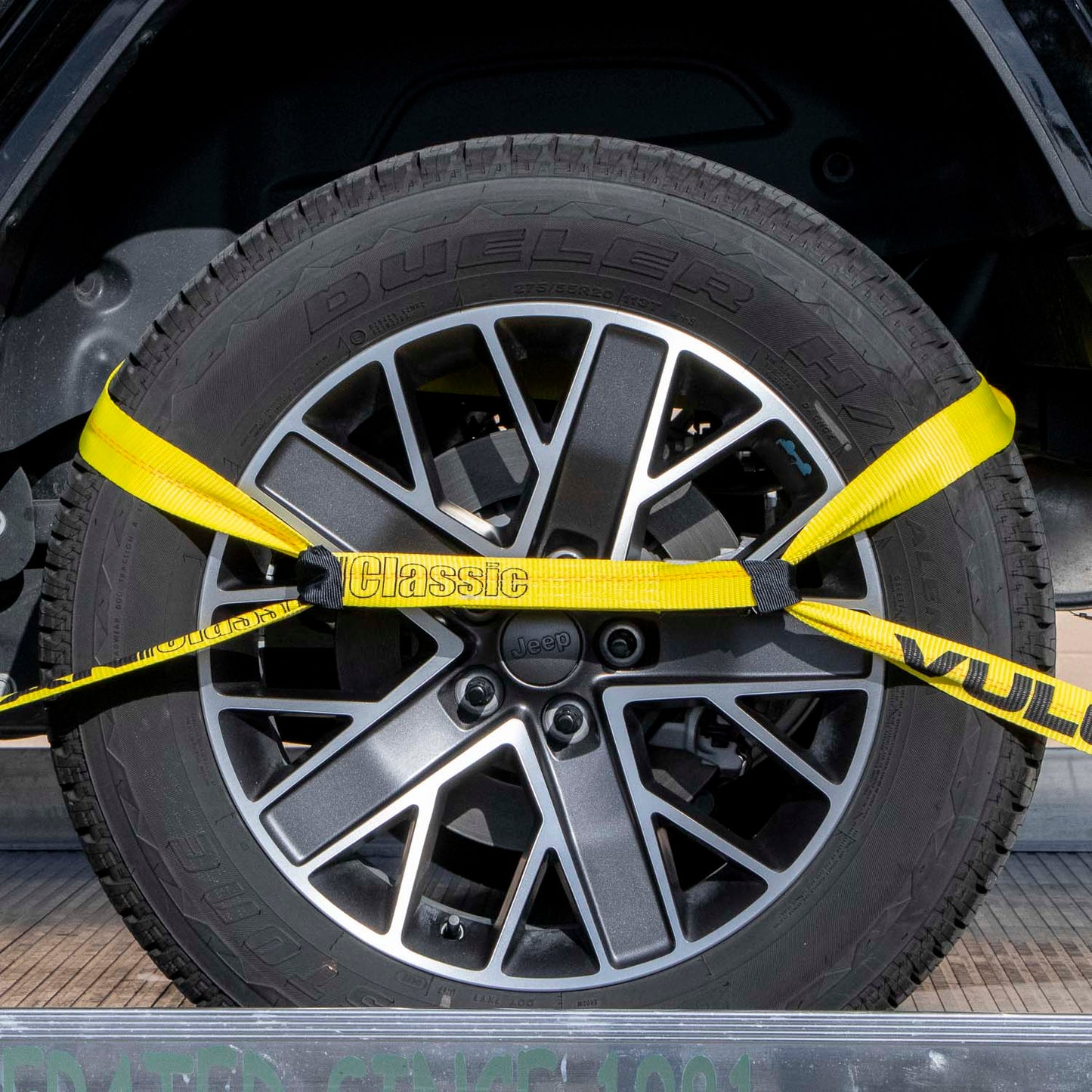 VULCAN 8-Point Roll Back Vehicle Tie Down Kit with Snap Hook on Strap Ends and Chain Tail on Ratchet Ends - Set of 4 - Classic Yellow