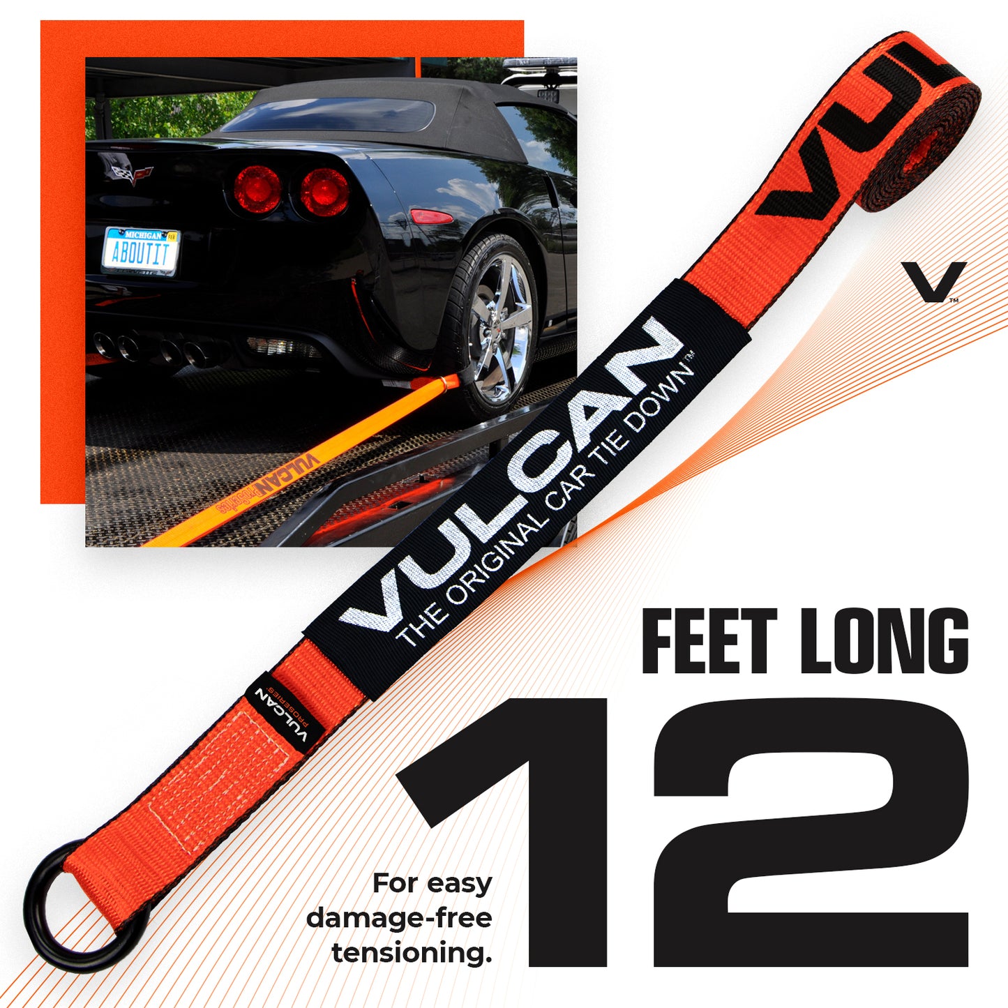VULCAN Exotic Car Rim Tie Down Set with Flush Mount Pan Fittings - 2 Inch x 144 Inch - 4 Straps - PROSeries - 3,300 Pound Safe Working Load