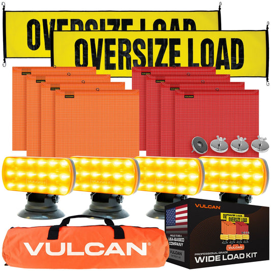 VULCAN Oversize Load Banners, Multi-Color Flags, Amber Flashers, and Magnets Kit - Includes 2 Stretch Cord Oversize Load Banners, 4 Magnets, 4 Red Flags, 4 Orange Flags, 4 Amber Flashers, and Bag