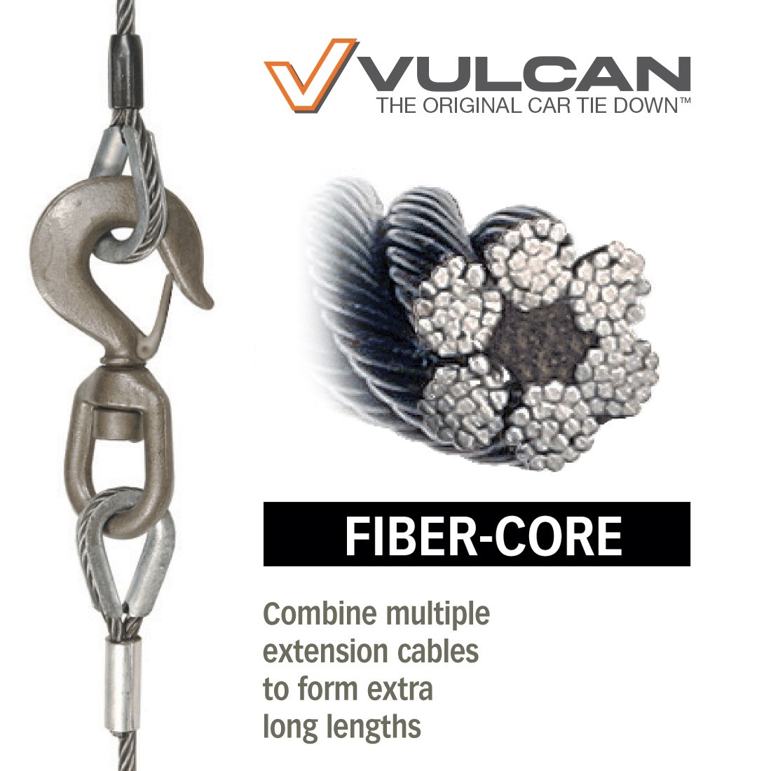 VULCAN Winch Cable - Swivel Hook and Eye - Fiber Core Extension - 3/8 Inch x 100 Foot - - 12,000 Pound Minimum Breaking Strength