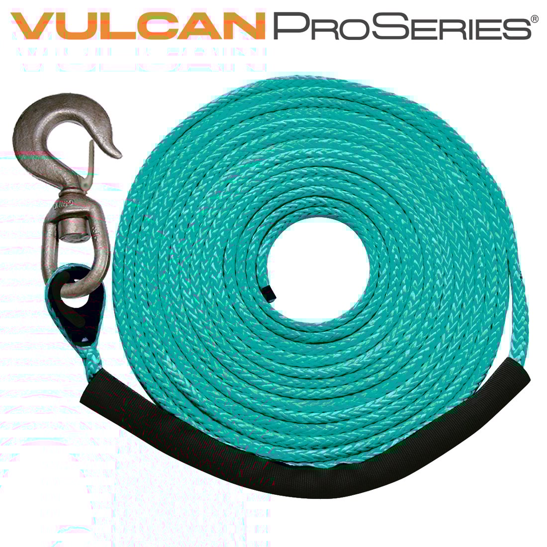 VULCAN Dyneema Synthetic Rope Winch Line - Swivel Hook - 1/2 Inch x 150 Foot - Green - 30,400 Pound MBS - 7,600 Pound Safe Working Load
