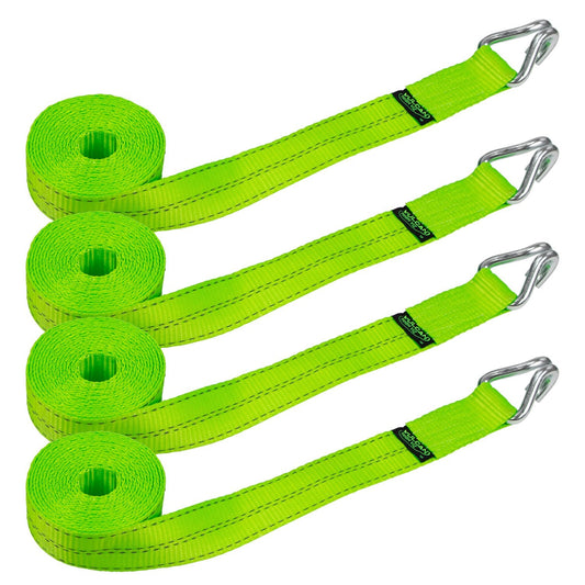 VULCAN Winch Strap with Heavy Wire Hook - 2 Inch x 15 Foot - 4 Pack - High-Viz - 3,300 Pound Safe Working Load
