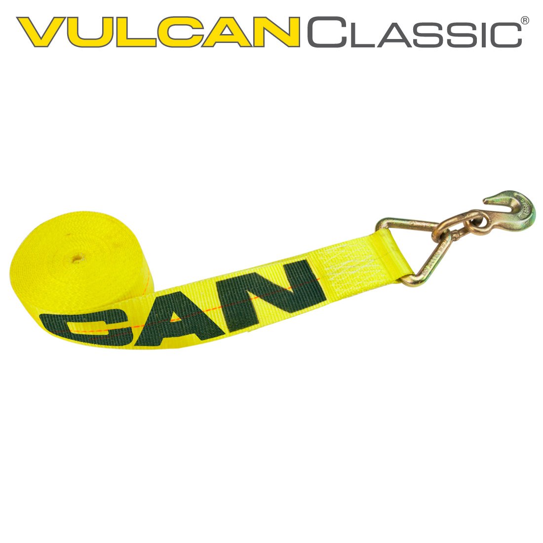 VULCAN Winch Strap with Grab Hook - 3 Inch - Classic Yellow - 5,000 Pound Safe Working Load