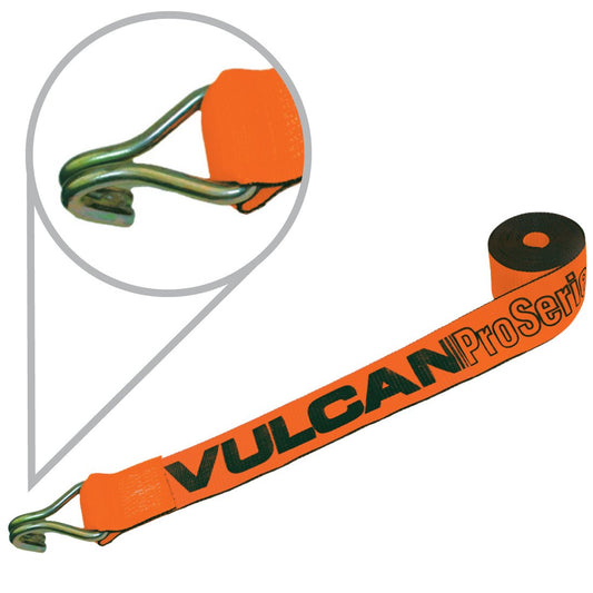 VULCAN Winch Strap with Wire Hook - 4 Inch x 30 Foot - PROSeries - 6,600 Pound Safe Working Load