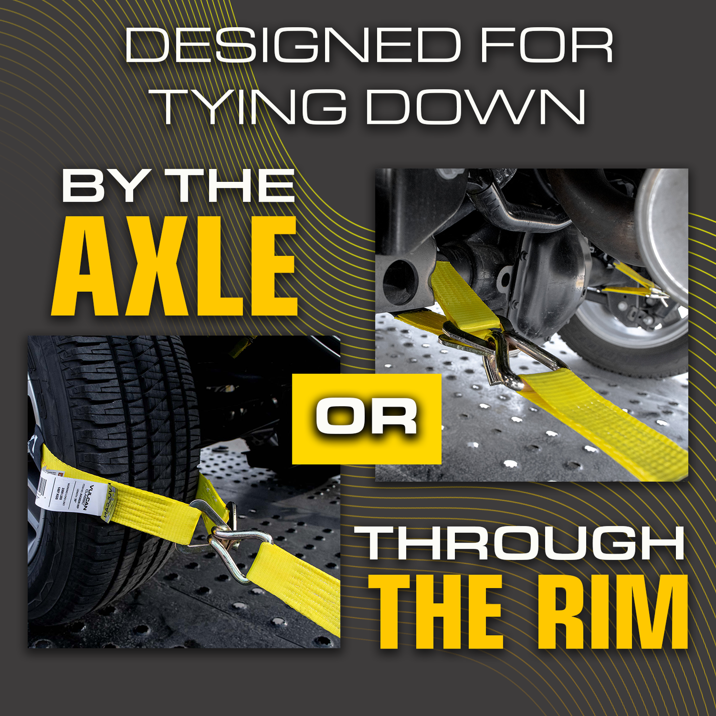 VULCAN Car Tie Down Axle Strap - 3 Inch x 30 Inch - Classic Yellow - 5,000 Pound Safe Working Load