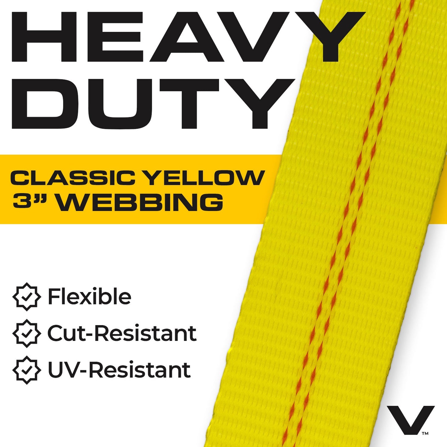 VULCAN Car Tie Down Axle Strap - 3 Inch x 30 Inch - Classic Yellow - 5,000 Pound Safe Working Load