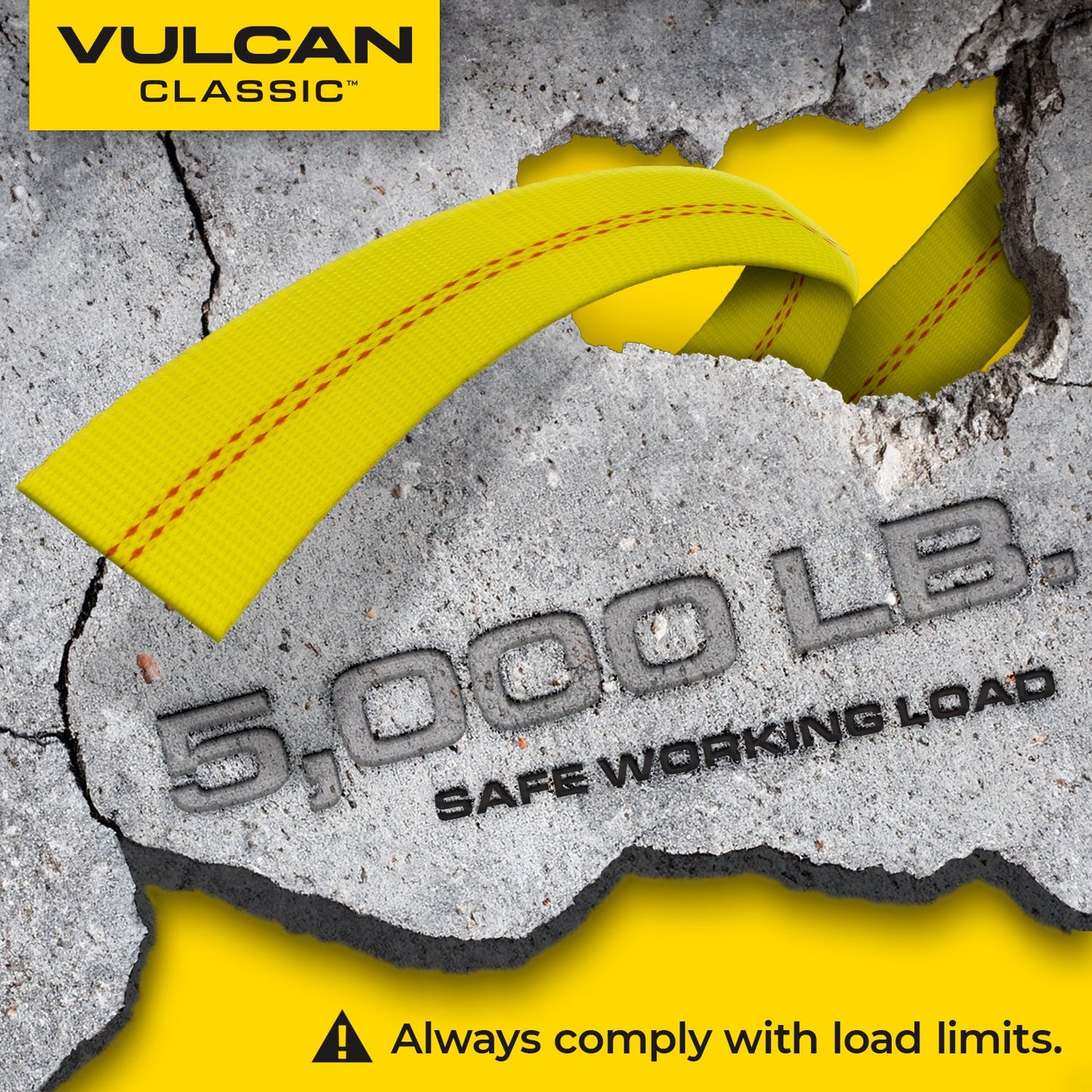 VULCAN Car Tie Down Axle Strap - 3 Inch x 30 Inch - Classic Yellow - 5,000 Pound Safe Working Load