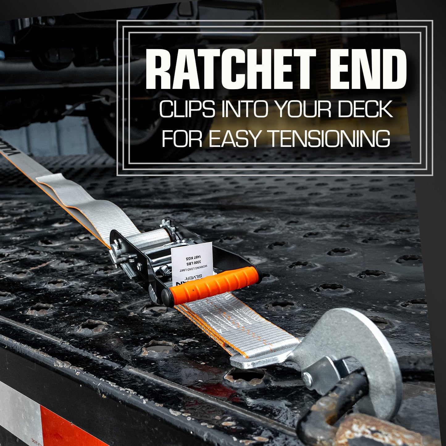 VULCAN Axle Tie Down Combo Strap with Snap Hook Ratchet - 2 Inch x 114 Inch - 4 Pack - Silver Series - 3,300 Pound Safe Working Load