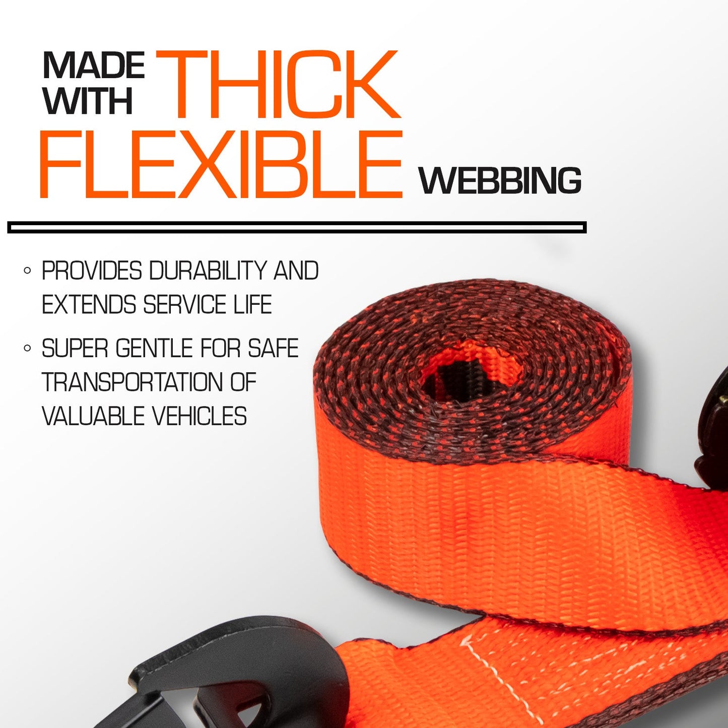 VULCAN Axle Tie Down Combo Strap with Snap Hook Ratchet - 2 Inch x 114 Inch - 4 Pack - PROSeries - 3,300 Pound Safe Working Load