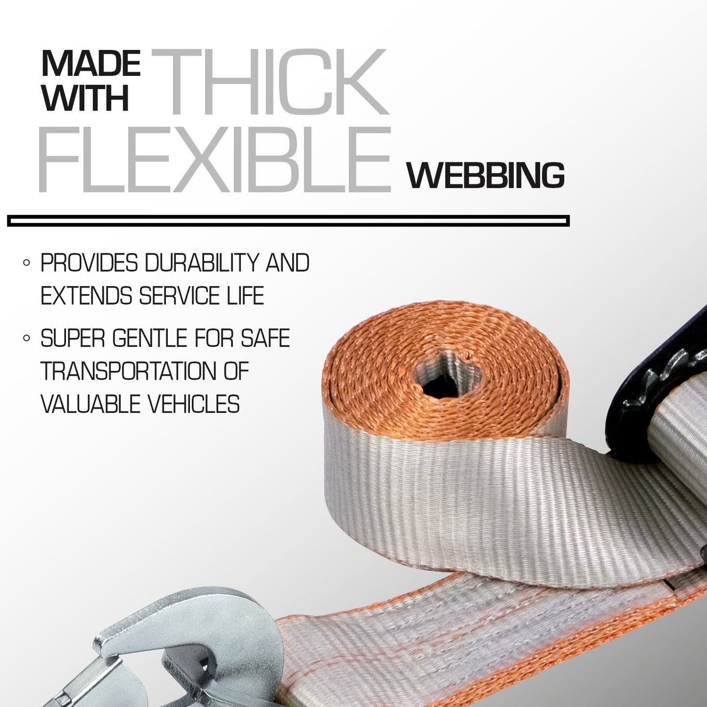 VULCAN Axle Tie Down Combo Strap with Snap Hook Ratchet - 2 Inch x 114 Inch - 4 Pack - Silver Series - 3,300 Pound Safe Working Load