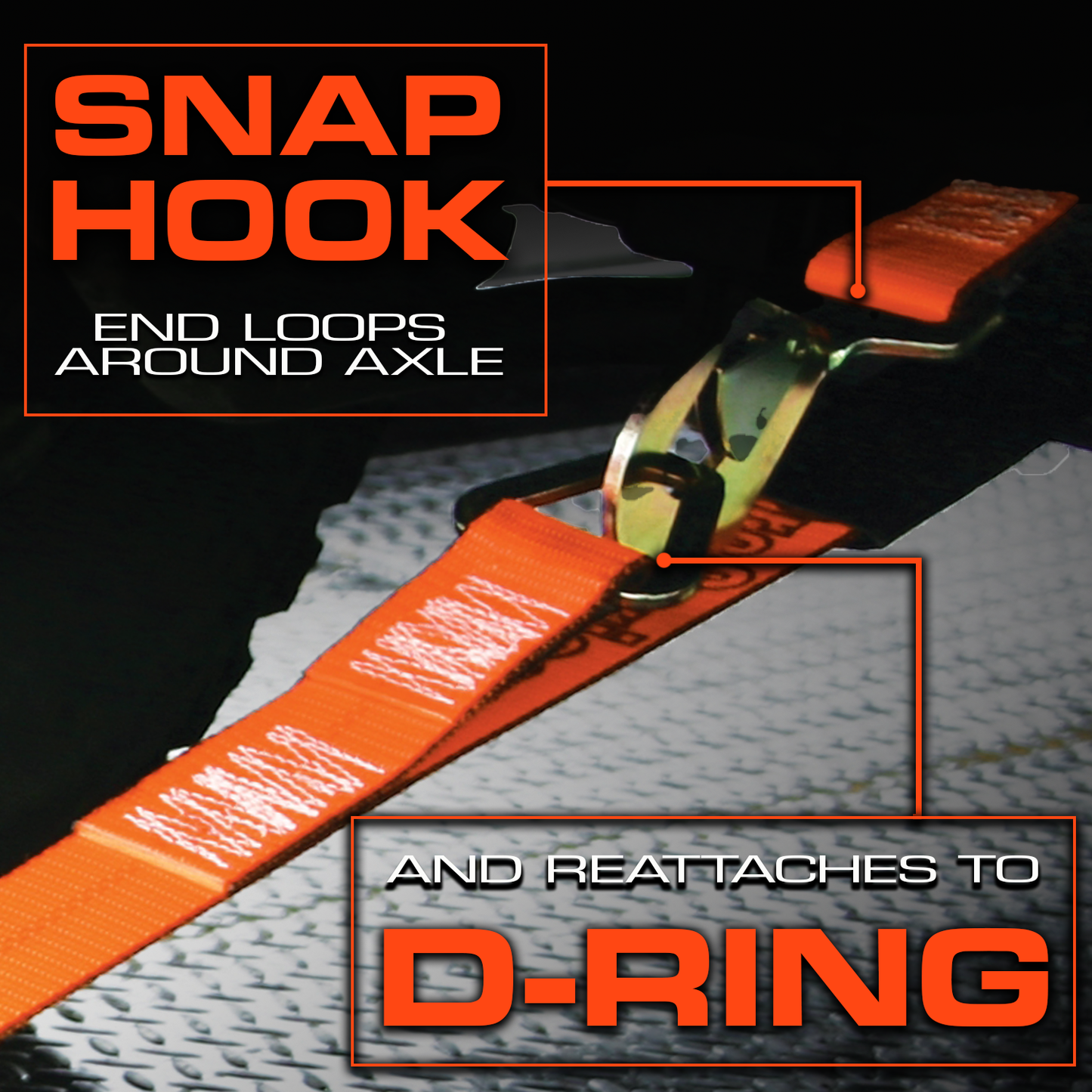 VULCAN Axle Tie Down Combo Strap with Snap Hook Ratchet - 2 Inch x 114 Inch - 4 Pack - PROSeries - 3,300 Pound Safe Working Load