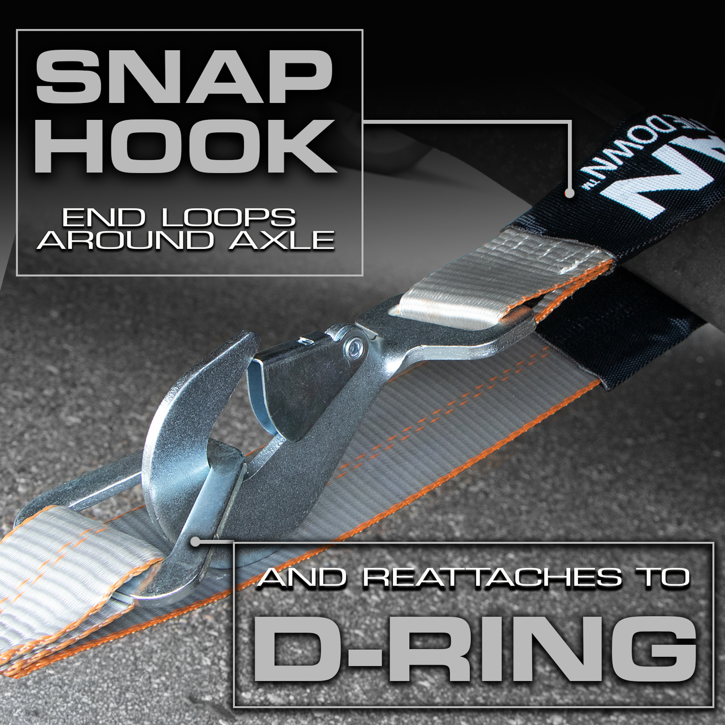 VULCAN Axle Tie Down Combo Strap with Snap Hook Ratchet - 2 Inch x 114 Inch - 4 Pack - Silver Series - 3,300 Pound Safe Working Load