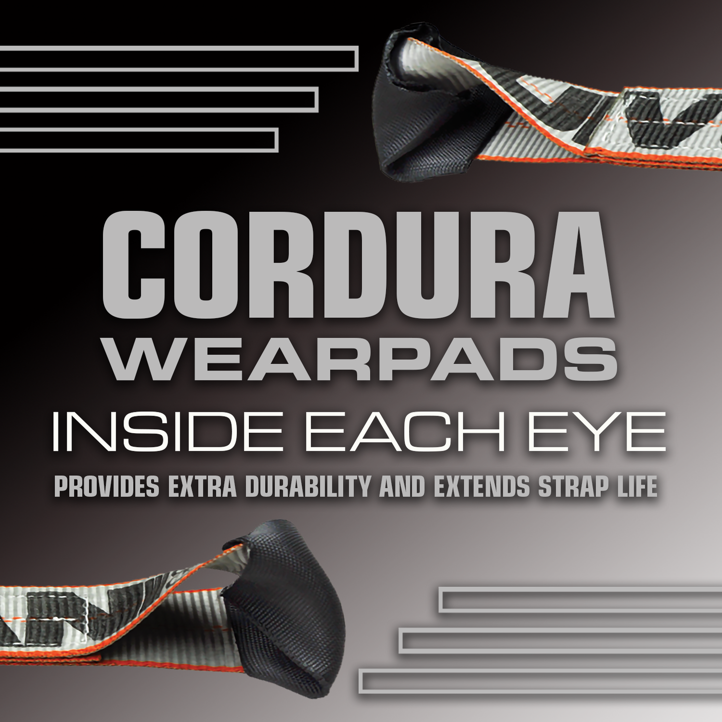 VULCAN Car Tie Down Axle Strap with Wear Pad Eyes - Eye and Eye - 2 Inch x 22 Inch - Silver Series - 4 Pack - 3,300 Pound Safe Working Load