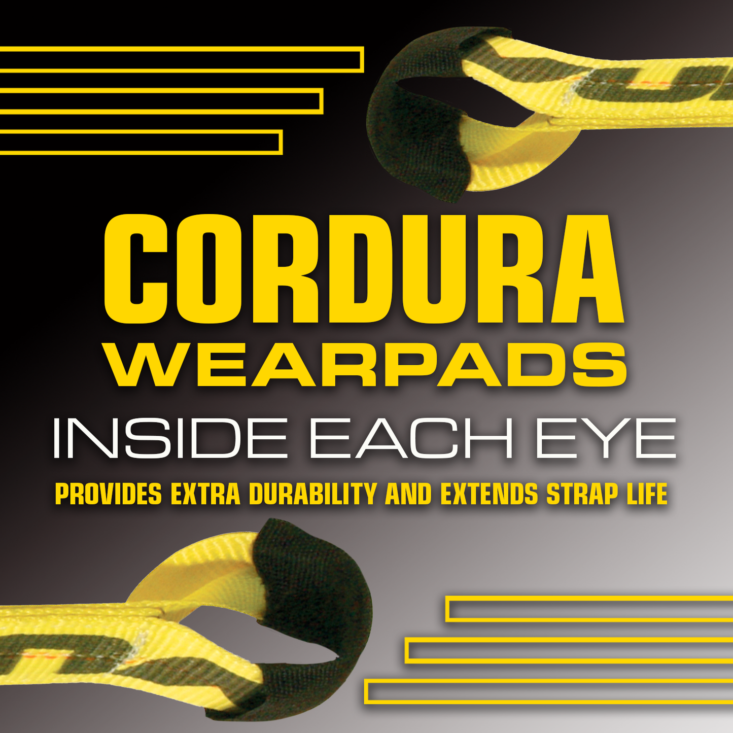 VULCAN Car Tie Down Axle Strap with Wear Pad Eyes - Eye and Eye - 2 Inch x 22 Inch - Classic Yellow - 4 Pack - 3,300 Pound Safe Working Load