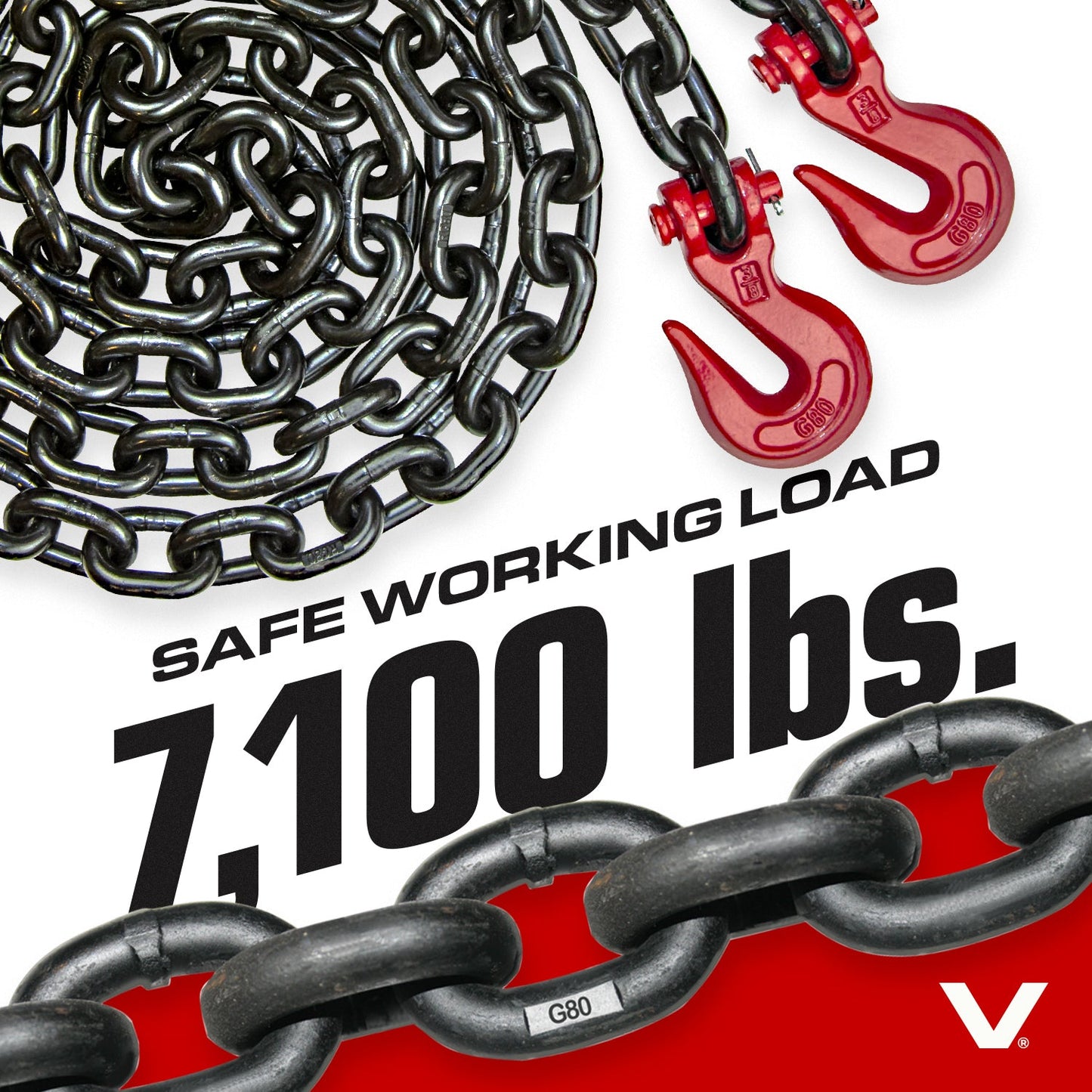 VULCAN Chain and Binder Kit - Grade 80 - 3/8 Inch x 20 Foot - Includes 2 Chains and 2 Binders - 7,100 Pound Safe Working Load
