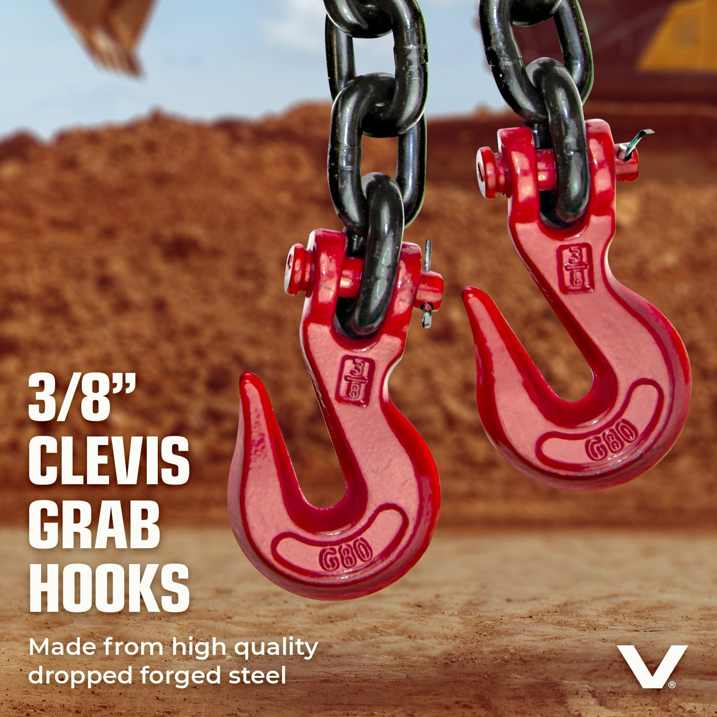 VULCAN Chain and Binder Kit - Grade 80 - 3/8 Inch x 10 Foot - Includes 2 Chains and 2 Binders - 7,100 Pound Safe Working Load