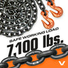 VULCAN Binder Chain Tie Down with Grab Hooks - Grade 80 - 3/8 Inch x 20 Foot - 7,100 Pound Safe Working Load