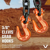 VULCAN Binder/Safety Chain with Clevis Grab Hooks - Grade 80 - 3/8 Inch x 10 Foot - 7,100 Pound Safe Working Load