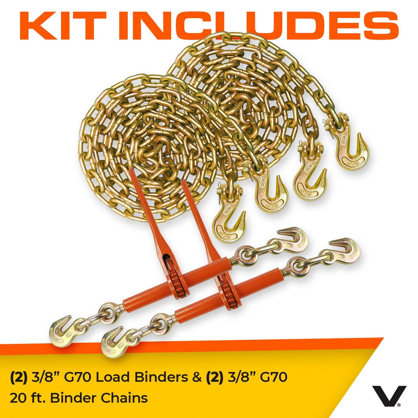 VULCAN Chain and Binder Kit - Grade 70 - 3/8 Inch x 20 Foot - 6600 Pound Safe Working Load