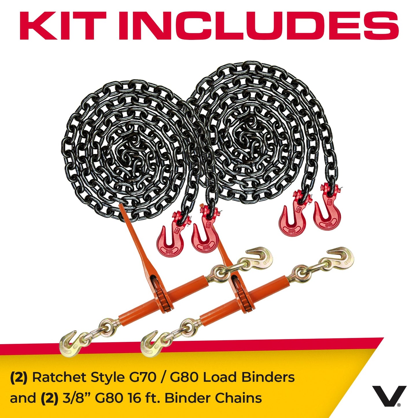 VULCAN Chain and Binder Kit - Grade 80 - 3/8 Inch x 16 Foot - 7,100 Pound Safe Working Load