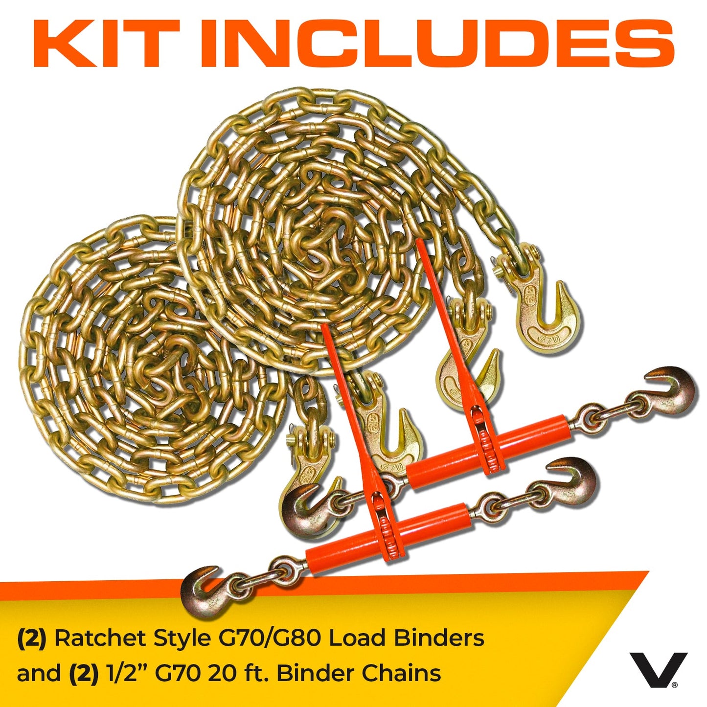 VULCAN Chain and Binder Kit - Grade 70 - 1/2 Inch x 20 Foot - 9,200 Pound Safe Working Load