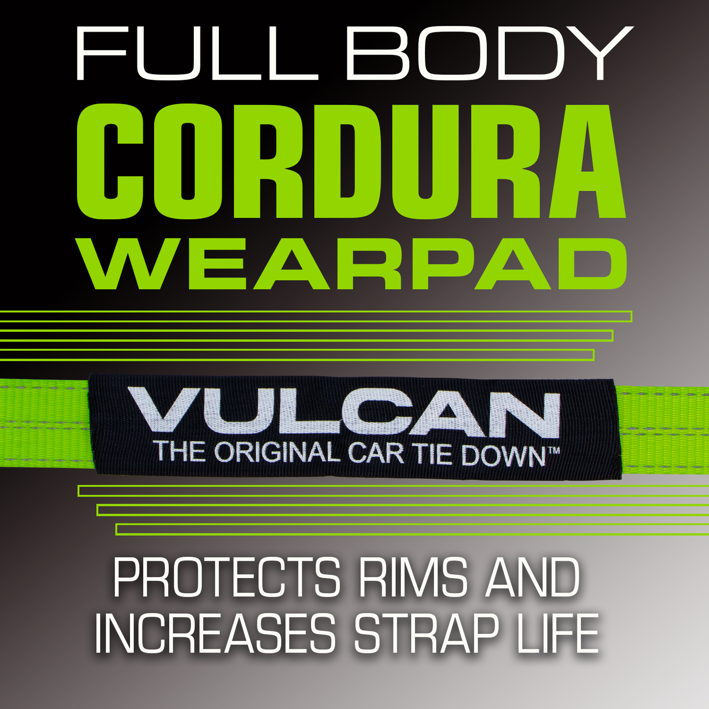 VULCAN Car Tie Down Axle Strap with Wear Pad - 2 Inch x 36 Inch - 4 Pack - High-Viz - 3,300 Pound Safe Working Load