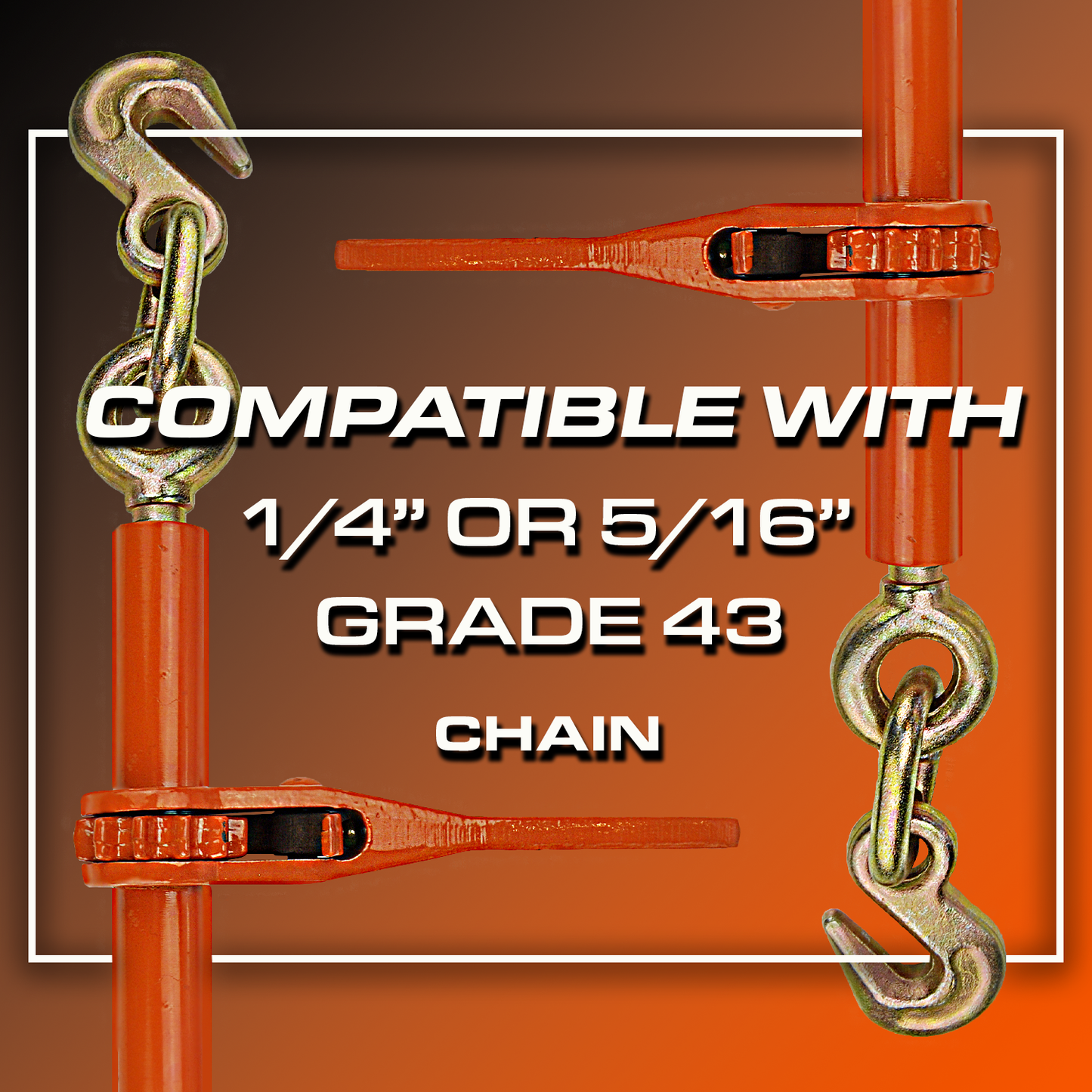 VULCAN Load Binder with 2 Grab Hooks - Ratchet Style - 2,600 Pound Safe Working Load (Works with 1/4 or 5/16 Inch Grade 43 Chain)