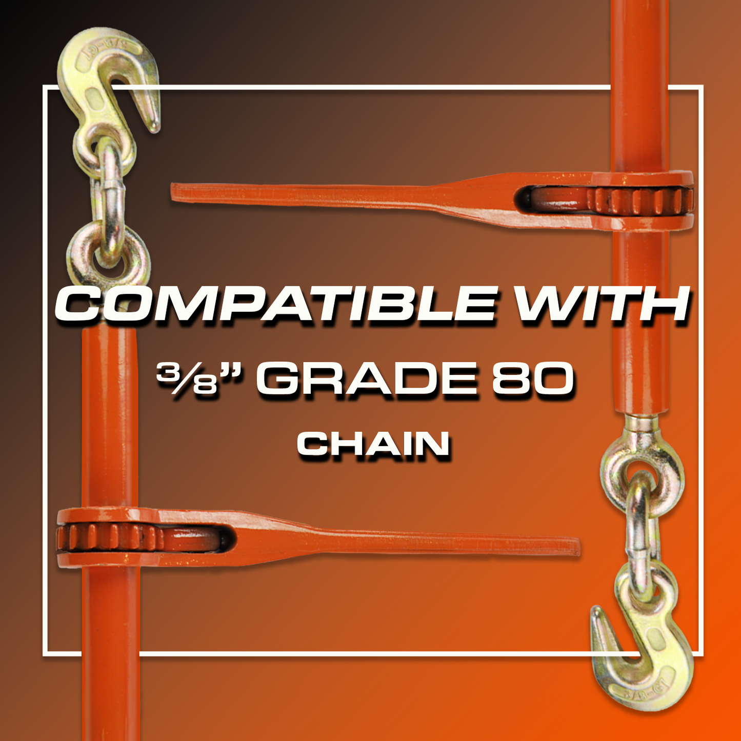 VULCAN Load Binder with 2 Grab Hooks - Ratchet Style - 7100 Pound Safe Working Load (Works with 5/16 Inch or 3/8 Inch Grade 70 and Grade 80 Chain)