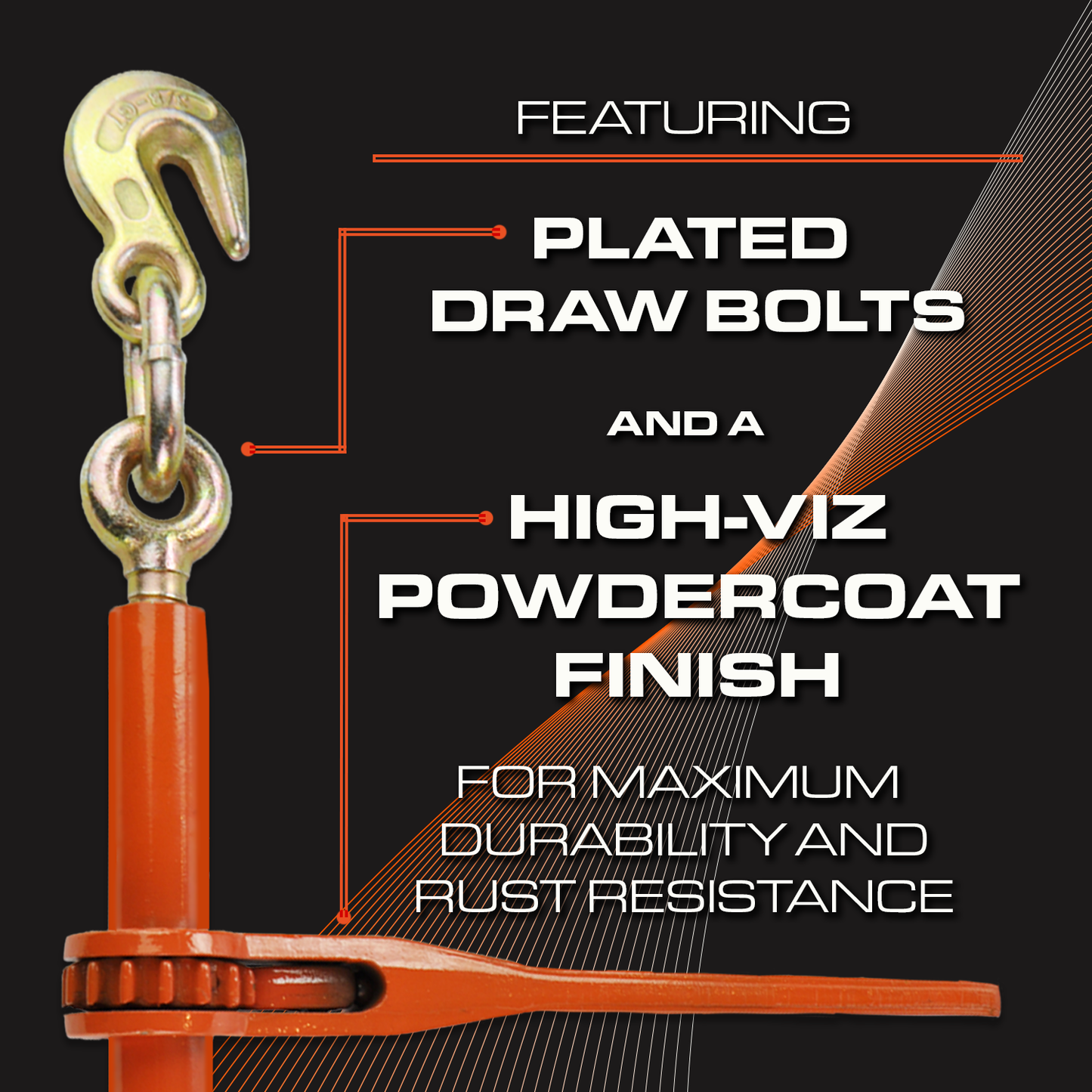 VULCAN Load Binder with 2 Grab Hooks - Ratchet Style - 7100 Pound Safe Working Load (Works with 5/16 Inch or 3/8 Inch Grade 70 and Grade 80 Chain)