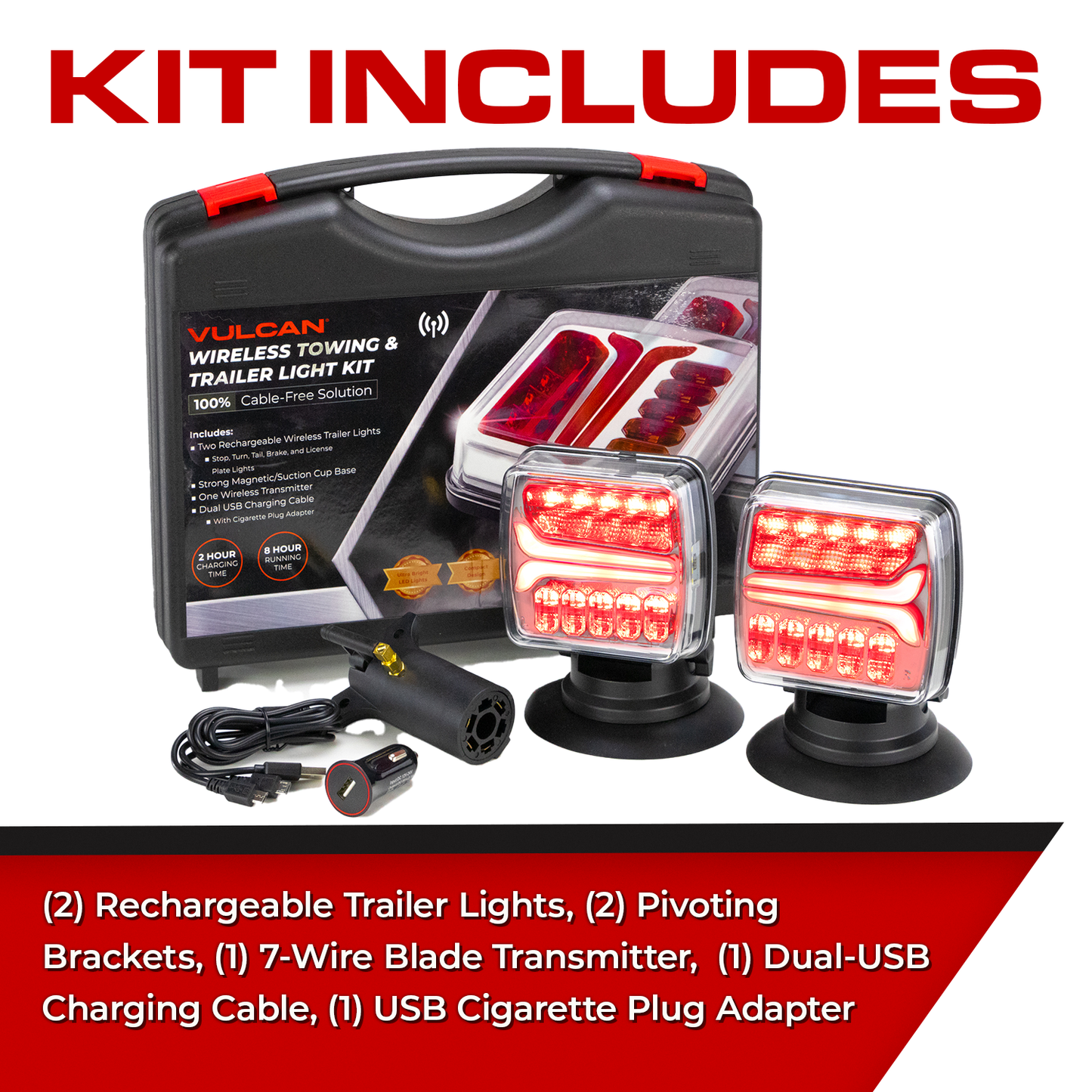 VULCAN Wireless LED Towing and Trailer Light Kit For Trucks, Trailers, RVs, SUVs, and Boats