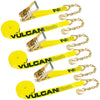 VULCAN Ratchet Strap with Chain Anchors - Classic Yellow - 2 Inch x 27 Foot - Case of 3 - 3,600 Pound Safe Working Load