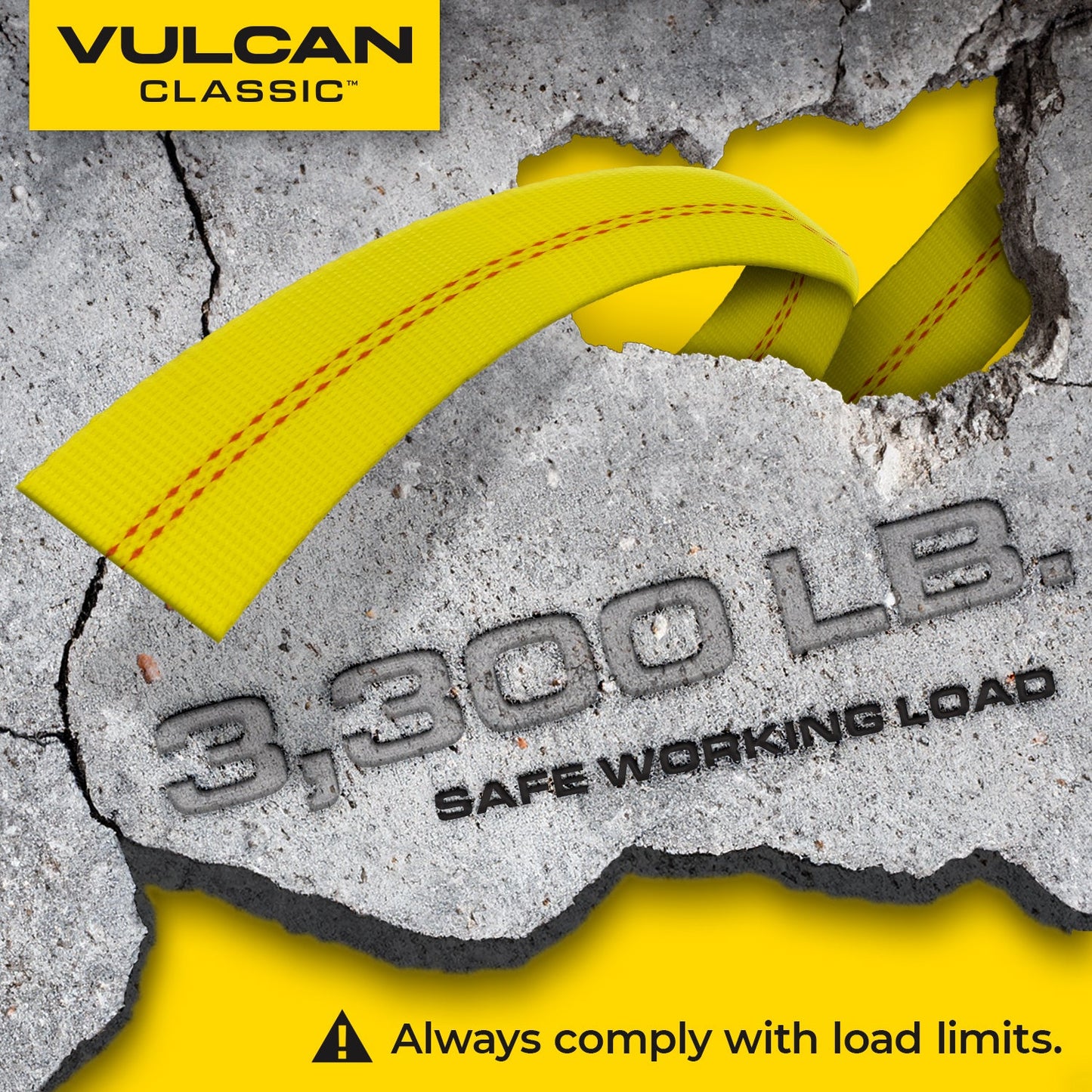 VULCAN Axle Tie Down Combo Strap with Snap Hook Ratchet - 2 Inch x 114 Inch - 4 Pack - Classic Yellow - 3,300 Pound Safe Working Load