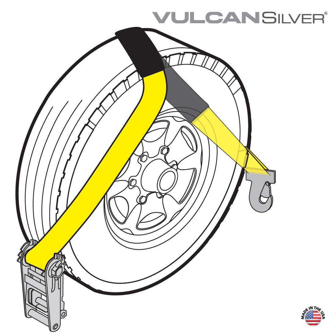 VULCAN Wheel Dolly Tire Harness - Flat Snap Hook - 84 Inch - Silver Series - 1,665 Pound Safe Working Load