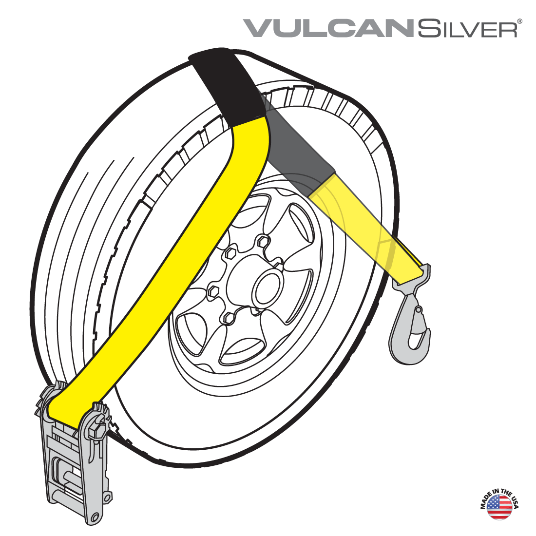 VULCAN Wheel Dolly Tire Harness - Twisted Snap Hook - 84 Inch - Silver Series - 3,300 Pound Safe Working Load