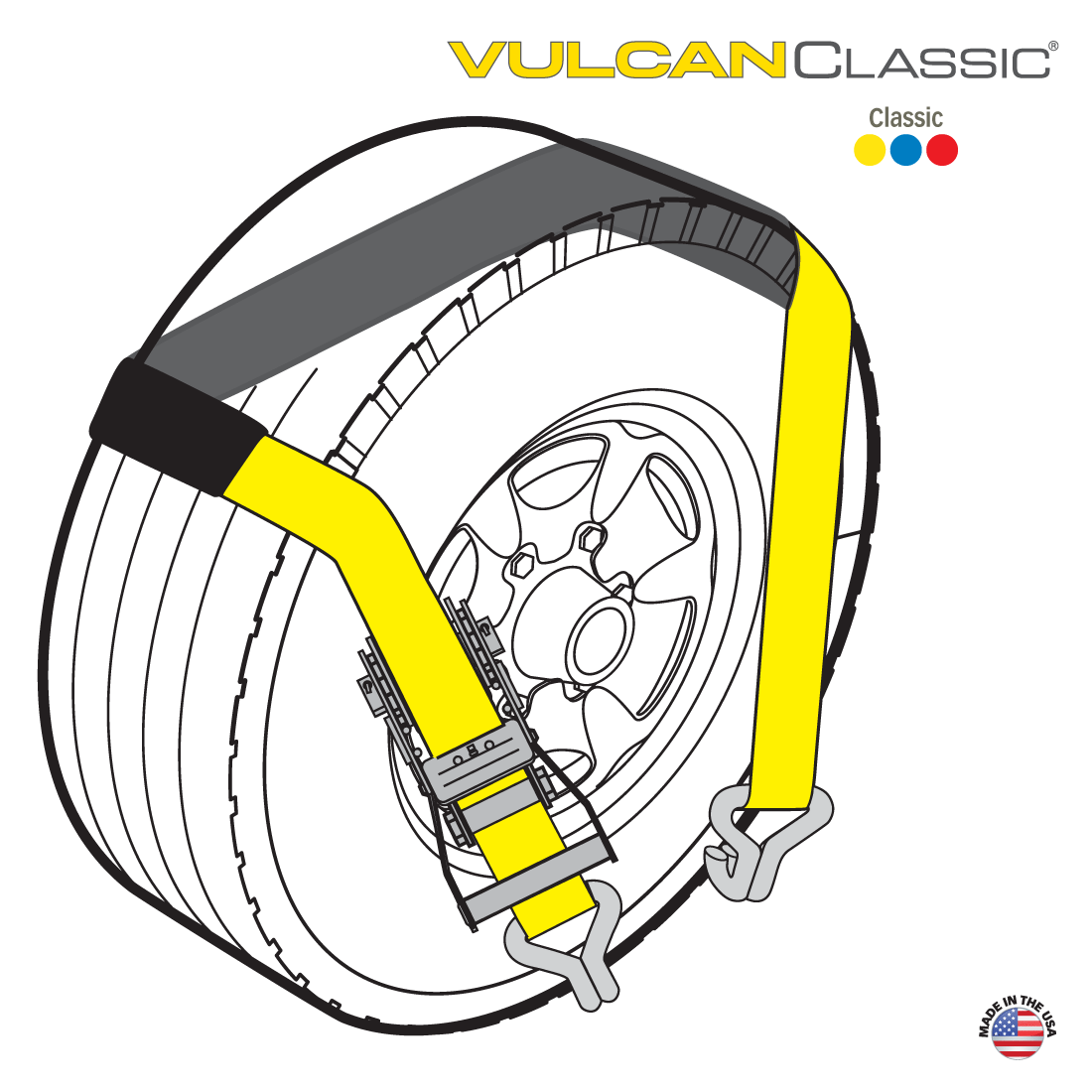 VULCAN Wheel Dolly Tire Harness - Double Wire J-Hook - 84 Inch - Classic Yellow - 3,300 Pound Safe Working Load