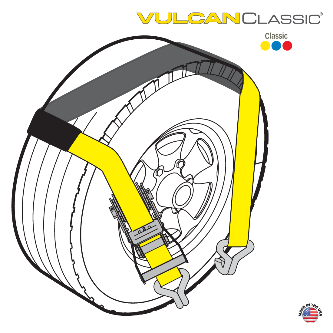 VULCAN Wheel Dolly Tire Harness - Double Wire J-Hook - 84 Inch - Classic Yellow - 3,300 Pound Safe Working Load